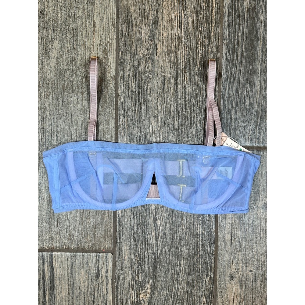 HAH Intimates Blue Sheer Mesh Underwire Strapless Bra 30-38D‎ Sustainable
